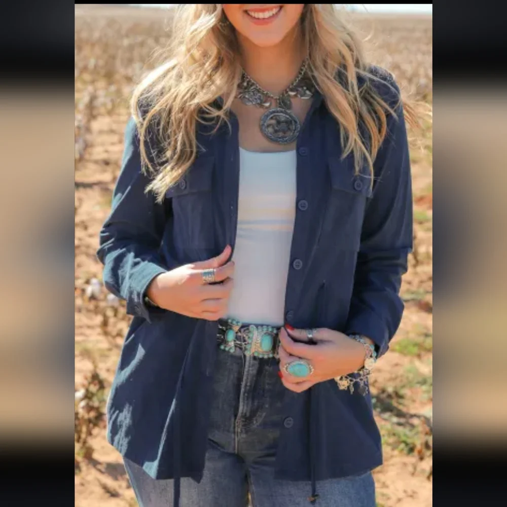 New Blue corduroy Aztec back jacket - Picture 4 of 17